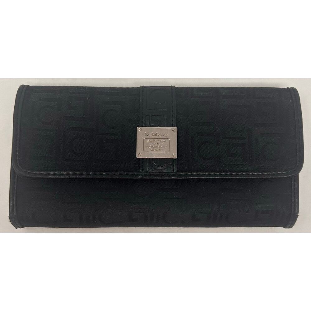 Liz Claiborne Women's Black Tri Fold Wallet Monogram Fabric Pattern